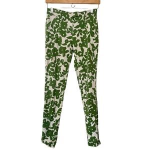 Bessini Green and Cream Floral Slim Leg Zip Ankle Cotton Blend Pants • Size 34 ⬇